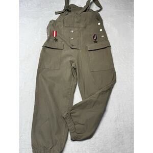 Military Utility Canvas Overalls Khaki Workwear Jumpsuit Cargo Pockets SZ L